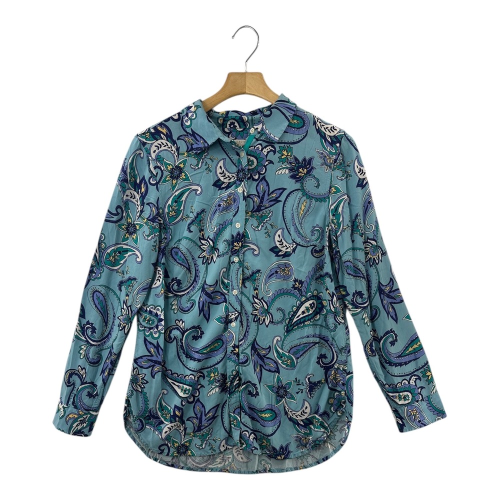 Talbots Women's Blue Paisley Print Button‎ Down Shirt Size M Long Sleeve Rayon